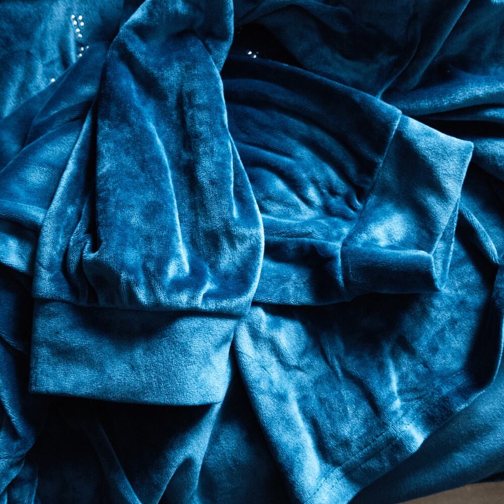 Juicy Couture Velour Cropped Hoodie Blue XL Y2K Bling Indie Sleaze - Picture 7 of 10